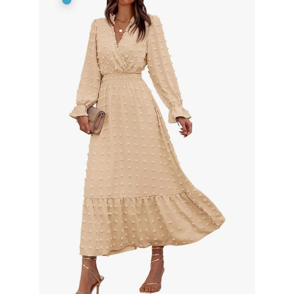 NEW Long Sleeve Swiss Dots BOHO Dress Size L